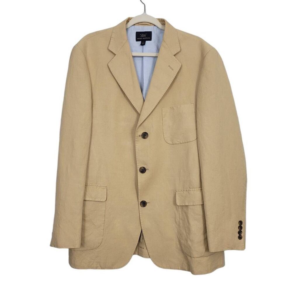 Brooks Brothers "346" Linen Cotton Blazer Sports Coat Sz L Khaki Tan Preppy